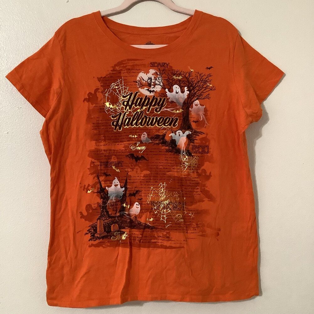 Halloween Novelty Graphic Ghost Spooky 100%‎ Cotton T Shirt 2X Autumn Fall